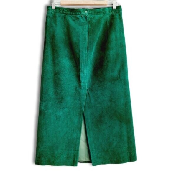Vintage 100% Genuine Suede Leather Midi Pencil Skirt Green Sz M Flawed - Picture 10 of 16